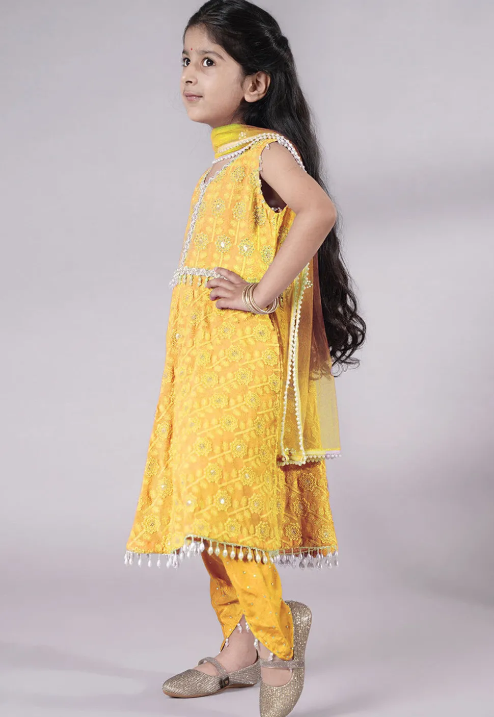 Embroidered Georgette A Line Suit in Yellow