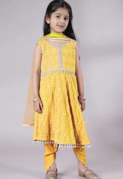Embroidered Georgette A Line Suit in Yellow