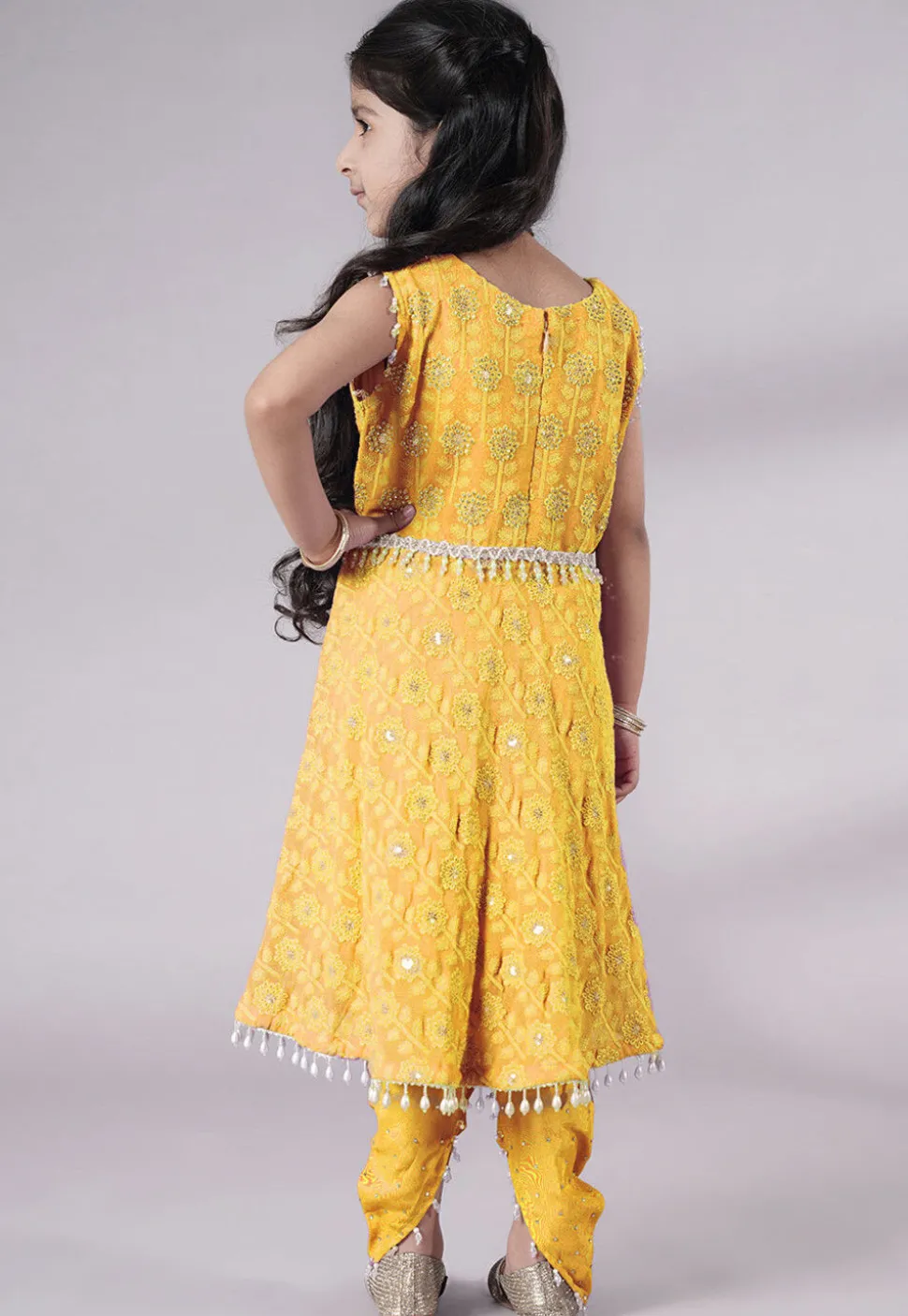 Embroidered Georgette A Line Suit in Yellow