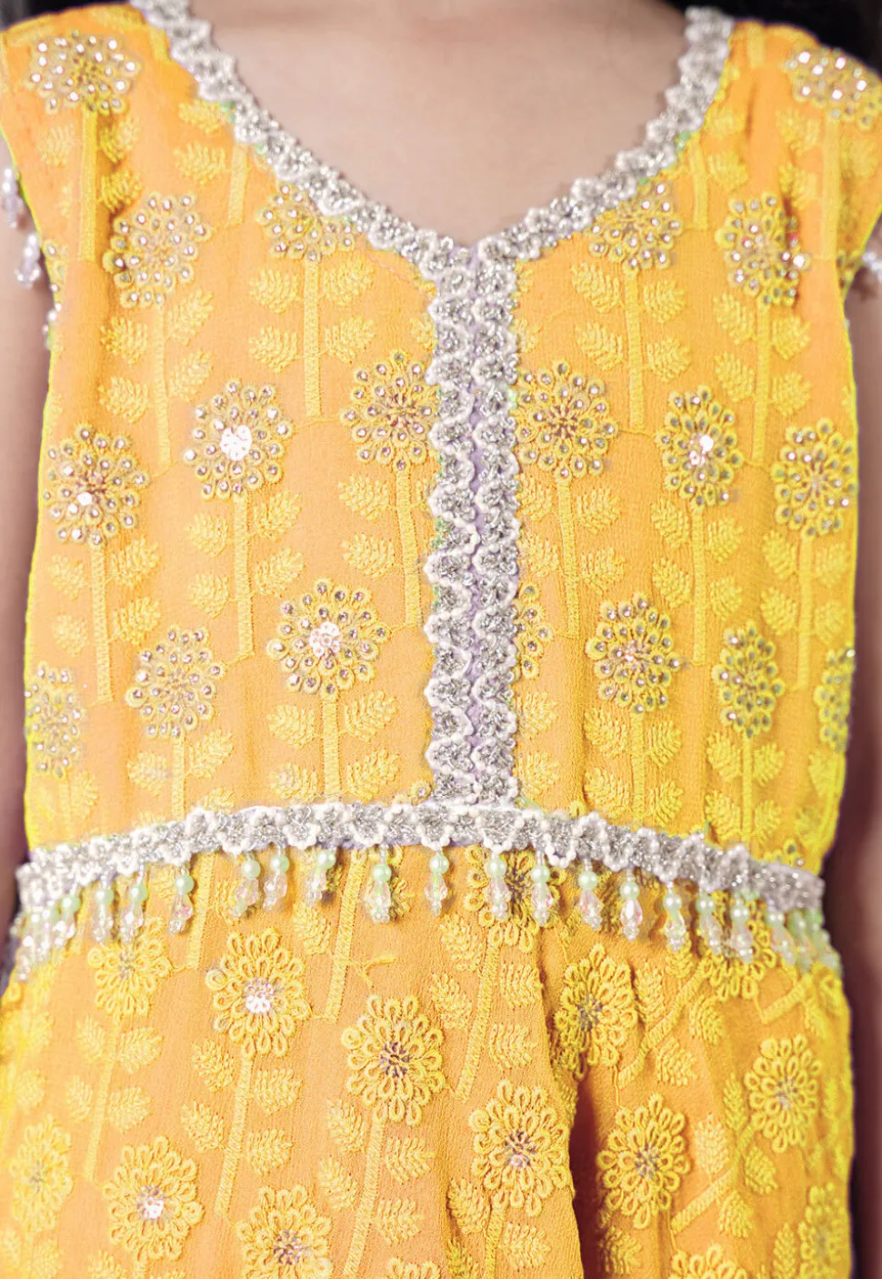 Embroidered Georgette A Line Suit in Yellow