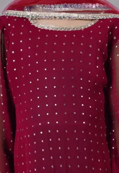 Embroidered Georgette A Line Suit in Dark Magenta