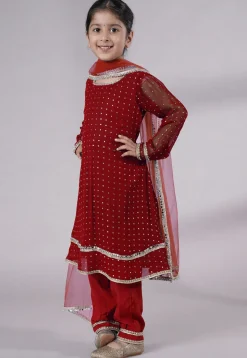 Embroidered Georgette A Line Suit in Maroon