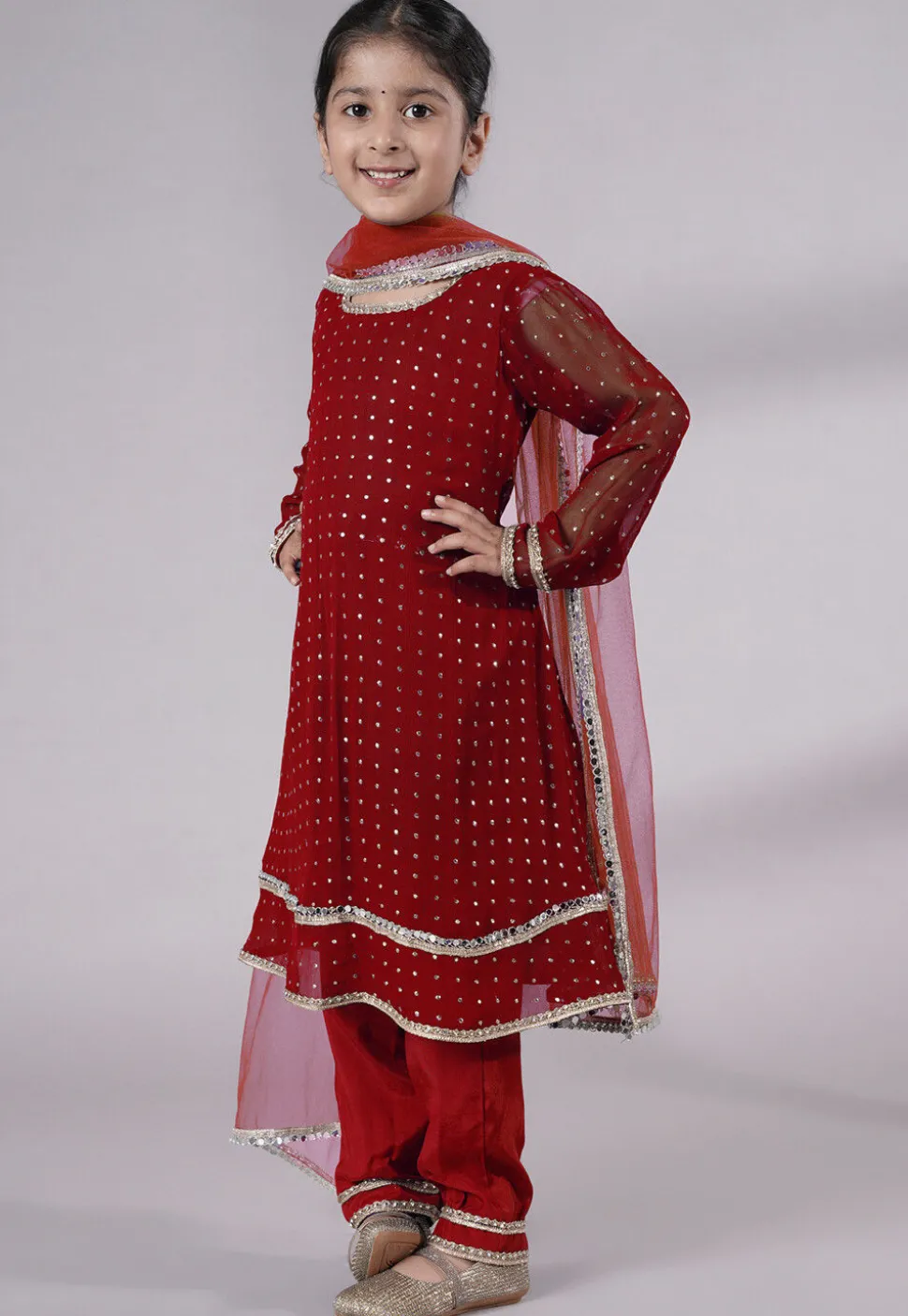 Embroidered Georgette A Line Suit in Maroon