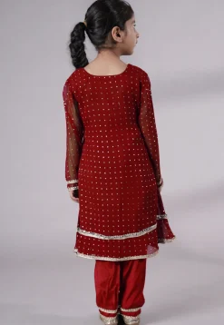 Embroidered Georgette A Line Suit in Maroon