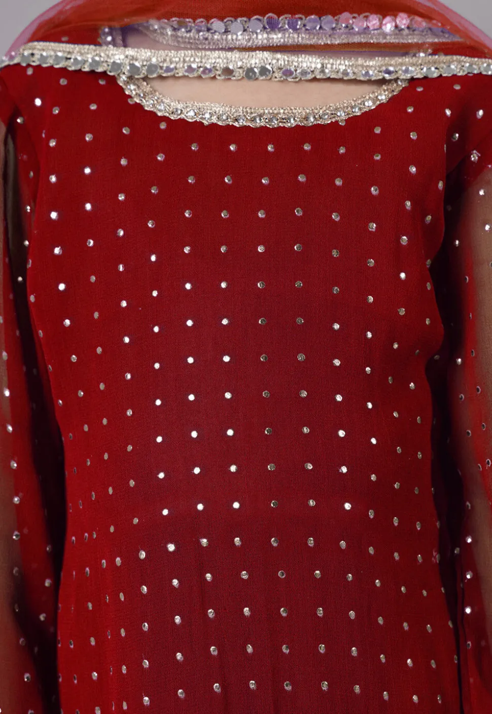 Embroidered Georgette A Line Suit in Maroon