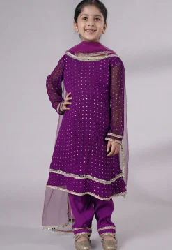 Embroidered Georgette A Line Suit in Purple