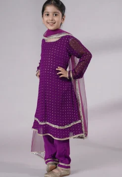 Embroidered Georgette A Line Suit in Purple
