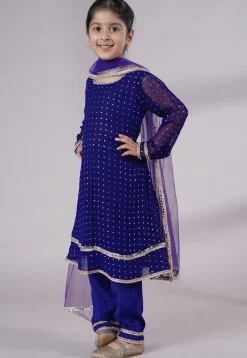 Embroidered Georgette A Line Suit in Royal Blue