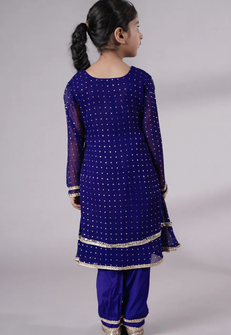 Embroidered Georgette A Line Suit in Royal Blue