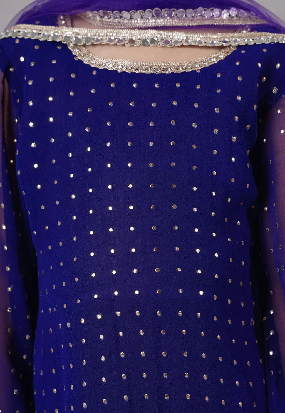 Embroidered Georgette A Line Suit in Royal Blue