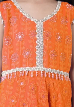 Embroidered Georgette A Line Suit in Orange