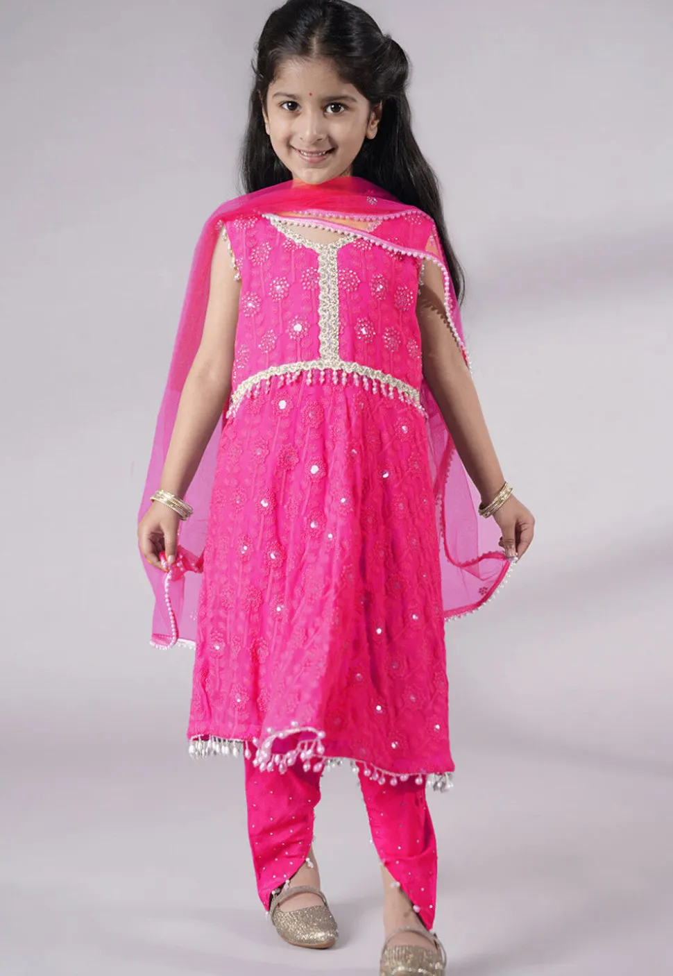 Embroidered Georgette A Line Suit in Pink