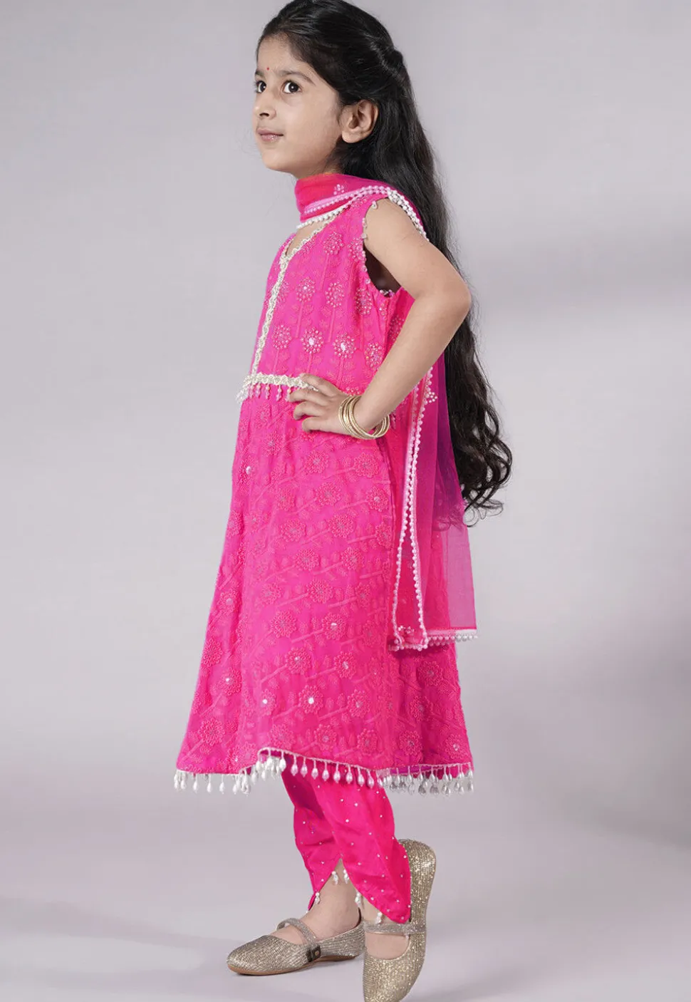 Embroidered Georgette A Line Suit in Pink
