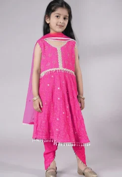 Embroidered Georgette A Line Suit in Pink