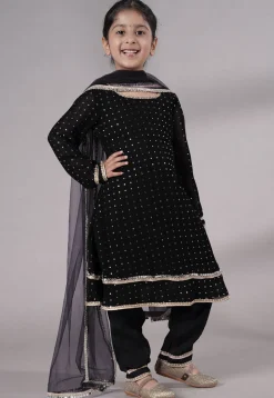 Embroidered Georgette A Line Suit in Black