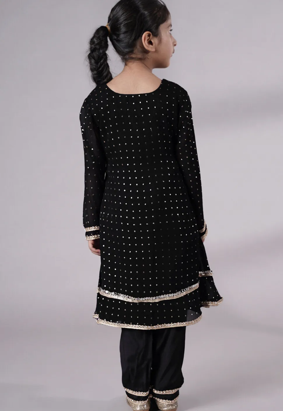 Embroidered Georgette A Line Suit in Black