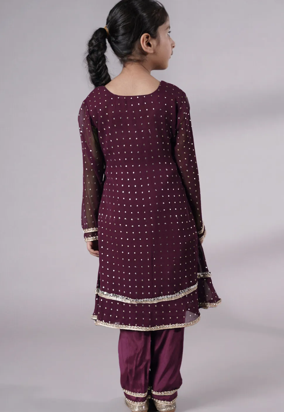 Embroidered Georgette A Line Suit in Wine