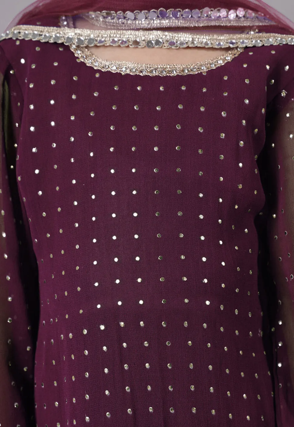 Embroidered Georgette A Line Suit in Wine