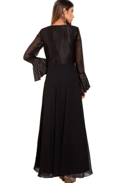 Embroidered Georgette Abaya Style Suit in Black