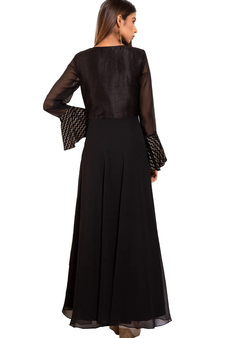 Embroidered Georgette Abaya Style Suit in Black