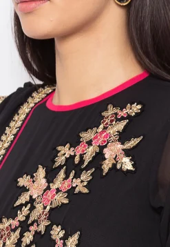 Embroidered Georgette Abaya Style Suit in Black