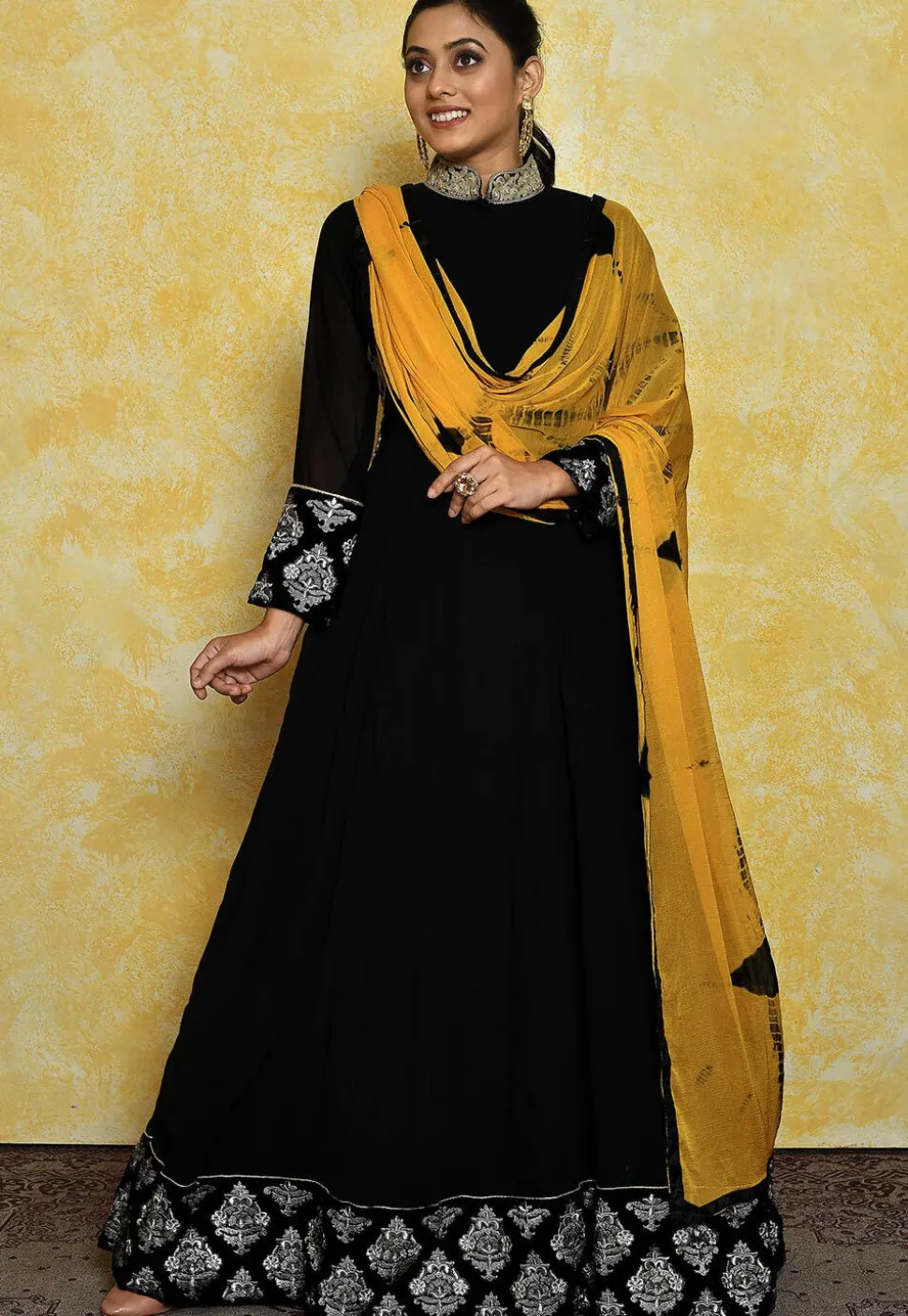 Embroidered Georgette Abaya Style Suit in Black