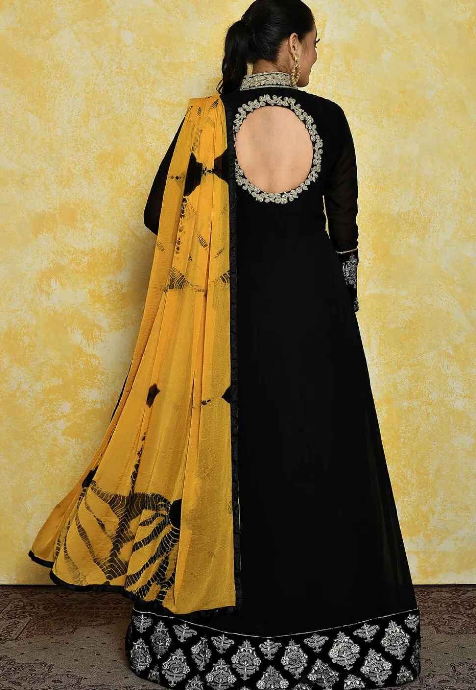 Embroidered Georgette Abaya Style Suit in Black