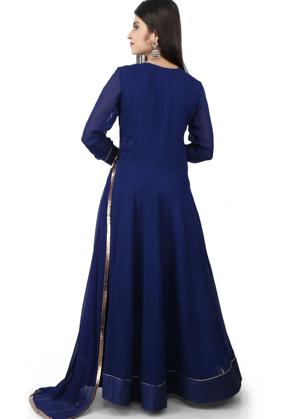 Embroidered Georgette Abaya Style Suit in Blue