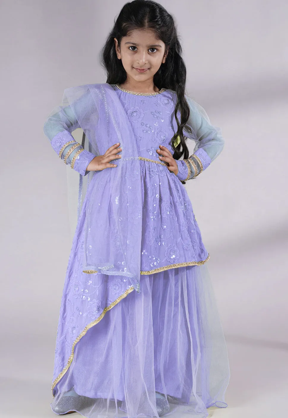 Embroidered Georgette Abaya Style Suit in Light Purple