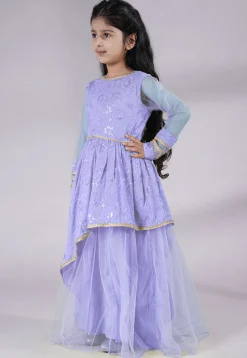 Embroidered Georgette Abaya Style Suit in Light Purple