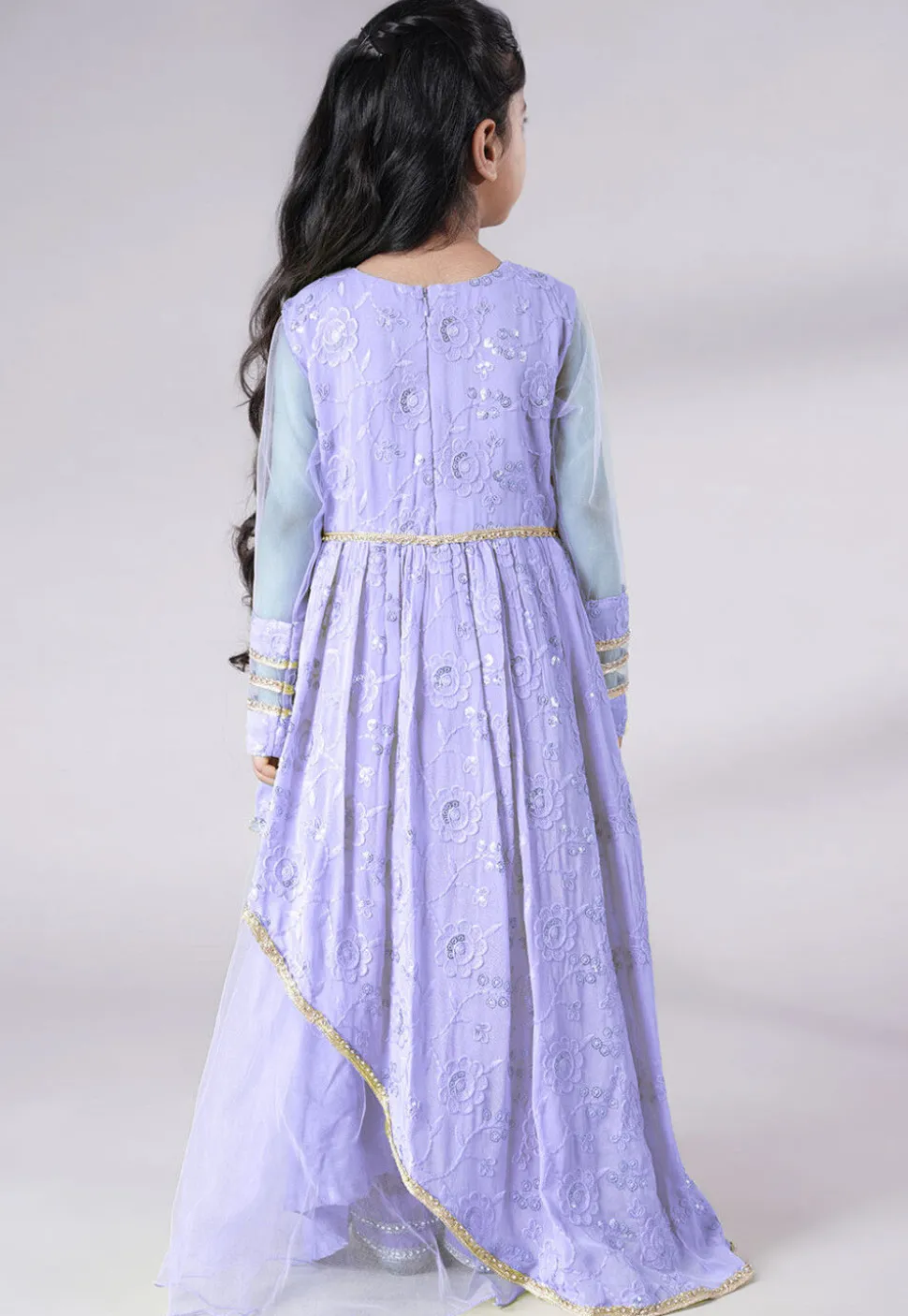 Embroidered Georgette Abaya Style Suit in Light Purple