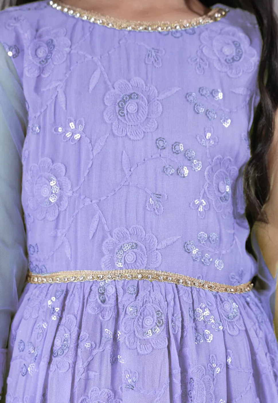 Embroidered Georgette Abaya Style Suit in Light Purple
