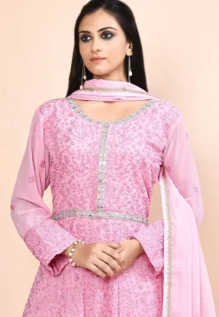 Embroidered Georgette Abaya Style Suit in Pink