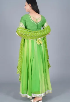 Embroidered Georgette Abaya Style Suit in Shaded Green