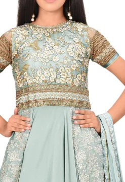 Embroidered Georgette Abaya Style Suit in Pastel Blue