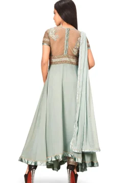 Embroidered Georgette Abaya Style Suit in Pastel Blue