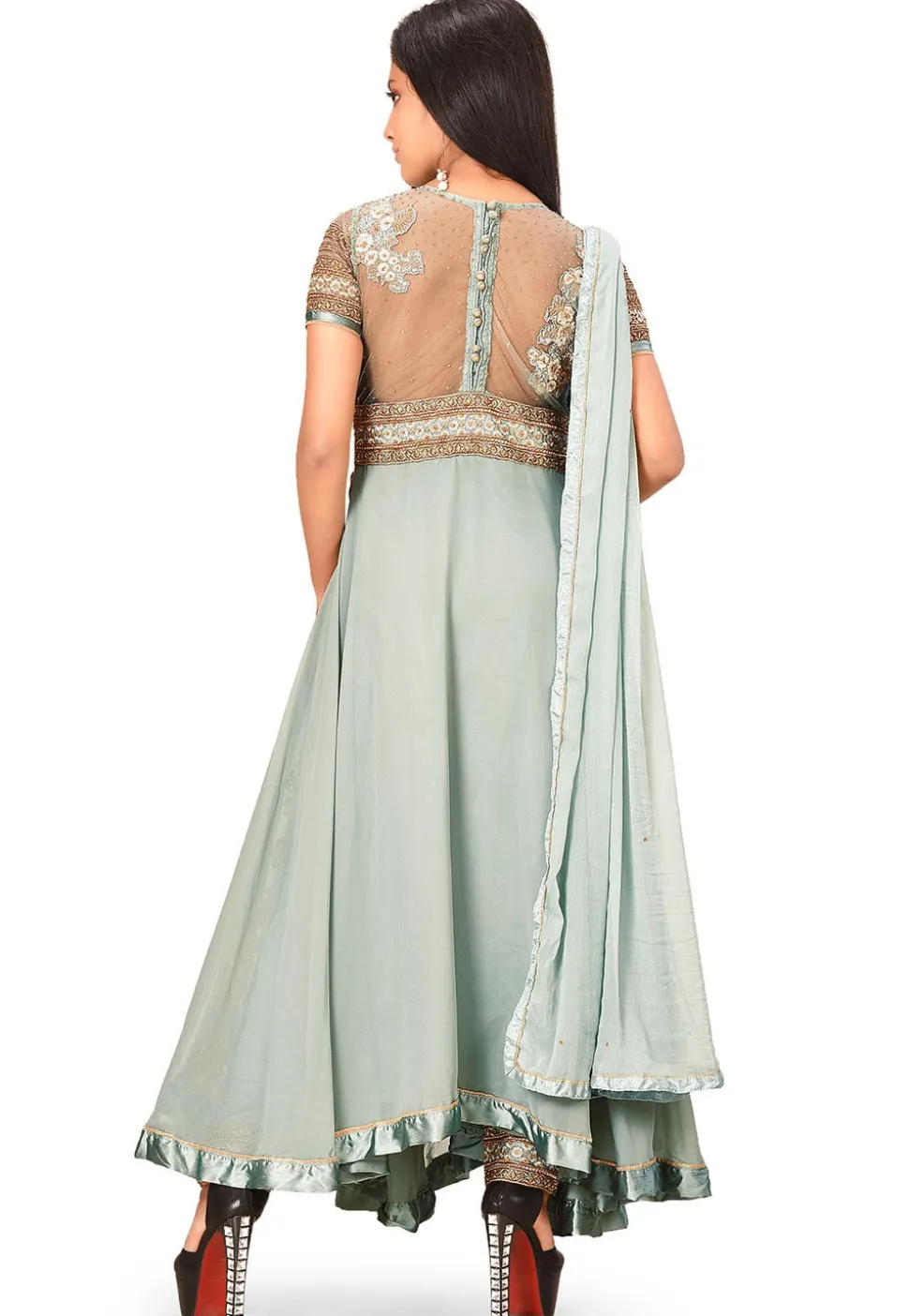 Embroidered Georgette Abaya Style Suit in Pastel Blue