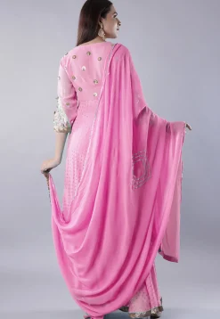 Embroidered Georgette Abaya Style Suit in Pink