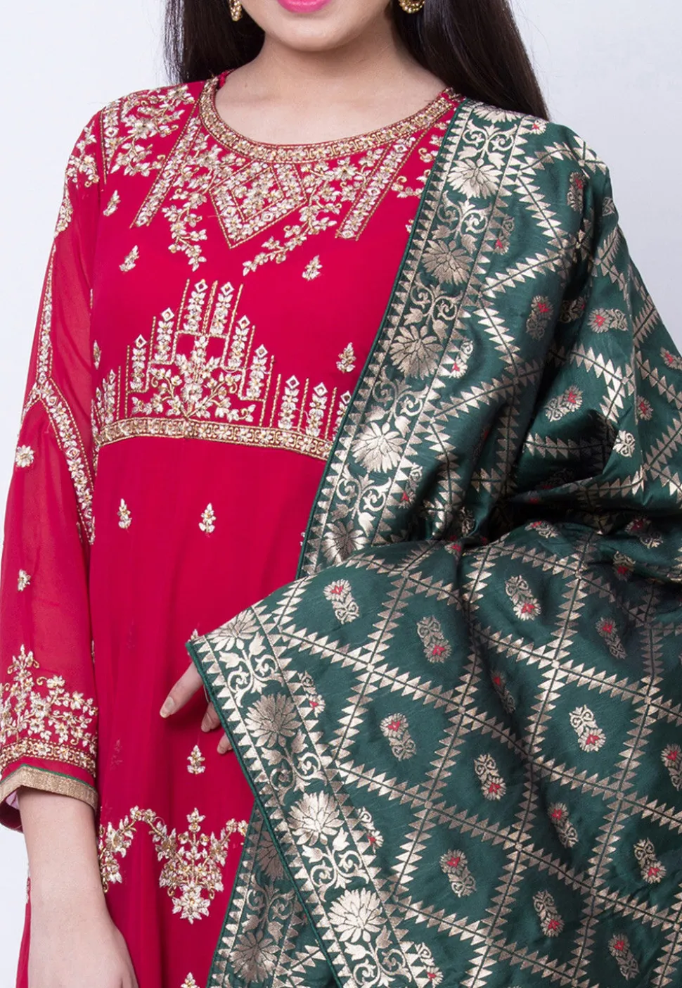 Embroidered Georgette Abaya Style Suit in Fuchsia