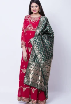 Embroidered Georgette Abaya Style Suit in Fuchsia