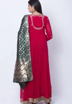 Embroidered Georgette Abaya Style Suit in Fuchsia