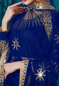 Embroidered Georgette Abaya Style Suit in Royal Blue