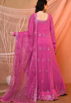 Embroidered Georgette Abaya Style Suit in Pink