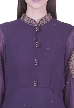 Embroidered Georgette Abaya Style Suit in Violet