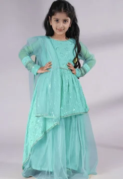 Embroidered Georgette Abaya Style Suit in Sky Blue