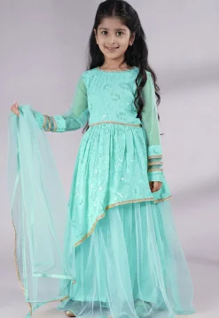 Embroidered Georgette Abaya Style Suit in Sky Blue