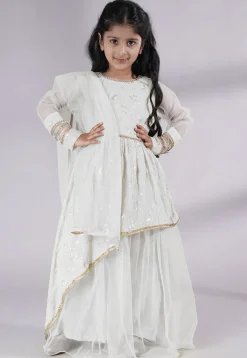Embroidered Georgette Abaya Style Suit in White