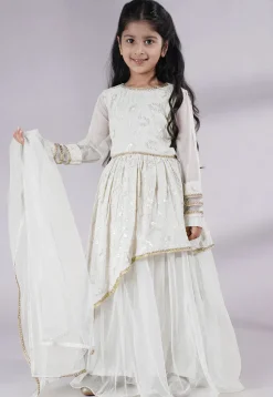 Embroidered Georgette Abaya Style Suit in White