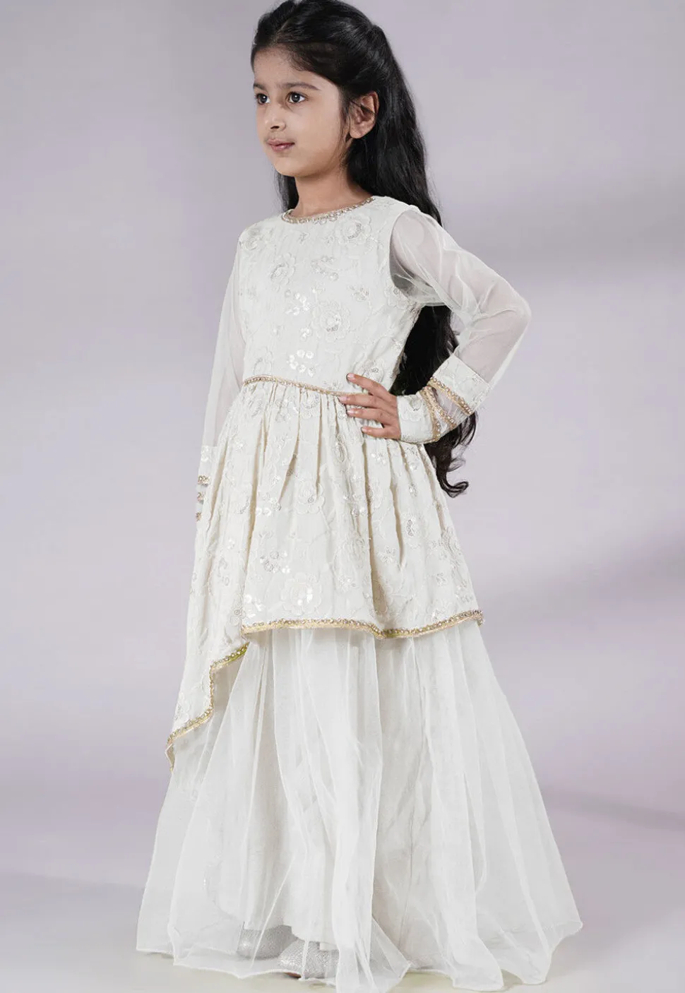 Embroidered Georgette Abaya Style Suit in White