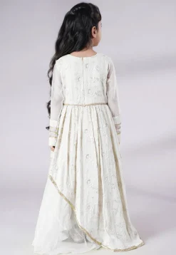 Embroidered Georgette Abaya Style Suit in White